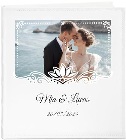 Maverton Album Photo Personnalisable à Pochettes - Cadeau Mariage Unique - Photo Album 33x33x6 cm pour 500 Photos avec Couverture Imprimée - Cadeau Personnalisé Pour Jeunes Mariés - couple mariage