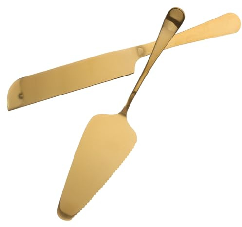 FONDOTIN Utensilios para Servir Tartas De Acero Inoxidable con Cuchillo Dentado y Espátula para Fiestas y Bodas Diseño Resistente y Mango para Corte y Servicio Cómodo para Pasteles Pizza y