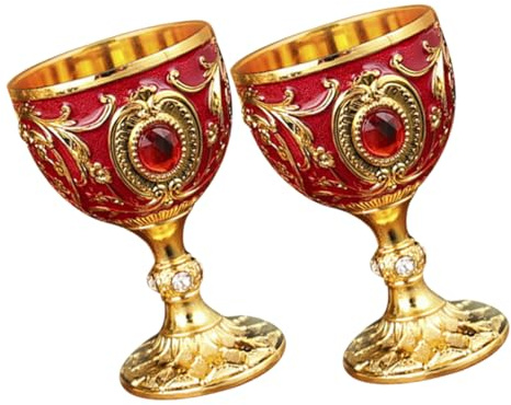 Balacoo Vaso De Licor Retro 30 Ml Cristal Vintage Dorado y Rojo Conjunto De 2 Copas Pequeñas Para Vino Whisky Bebidas Caseras Elegante Para Cenas y Celebraciones Familiares