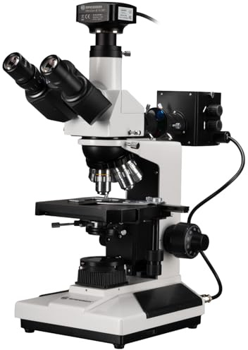 Bresser Microscope trinoculaire à lumière réfléchie/transmise avec caméra MikroCamII 9MP 4K, éclairage halogène 20W, capteur Sony IMX305