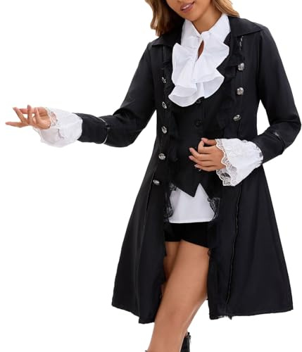 Generisch Vêtements médiévaux pour femme - Veste rétro steampunk, manteau gothique, frack victorien, tenue pour femme, pirate, vampire, cosplay, carnaval, fête de la bière