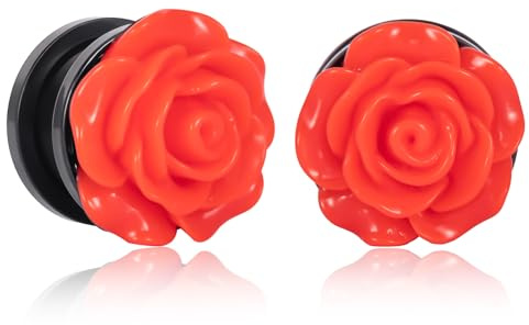 Vankula Ohr Tunnel Plugs 1 Paar Single Flared Flesh Ohrendehner Rosen-Design Edelstahl für männer damen Ohrpiercing Dehnschmuck für Ohren 6mm bis 14mm