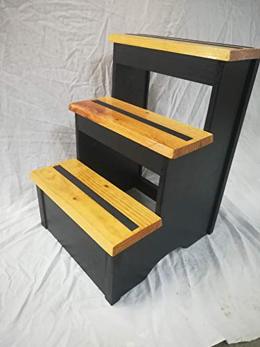 Échelle Fixe 3 Marches. Bois. Hauteur 60 cm. Noir/marches vernis
