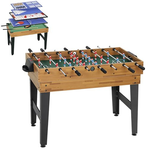SPORTNOW Table multijeux 13 en 1, Table de Jeu Baby-Foot, Billard, ping-Pong, Hockey, échecs, Dames, Backgammon, Bowling etc. pour Adolescents et Adultes, 121 x 109 x 80 cm, Noyer Clair
