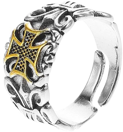 CLISPEED Anillo Retro Abierto para Hombres Cruz de Aleación de Zinc, Ligero y Ajustable, Diseño Vintage y Superficie Lisa Adecuado para Uso Diario