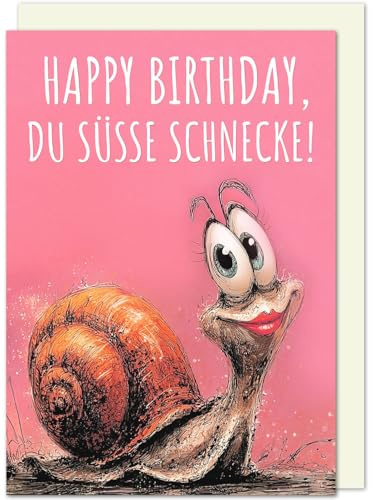 KönigsAtelier® Lustige Premium-Geburtstagskarte für Frauen „Happy Birthday, du süße Schnecke“ – liebevolle Klappkarte mit Humor, hochwertig gedruckt inklusive Umschlag