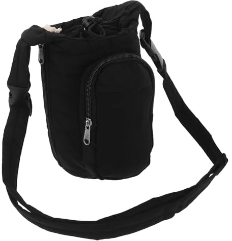 Hemobllo Housse Isotherme pour Bouteille d'eau avec Duvet, Porte-flasque Noir Léger à Bandoulière Réglable, Manchon de Protection Résistant aux Intempéries pour Randonnée, Sport et Voyage