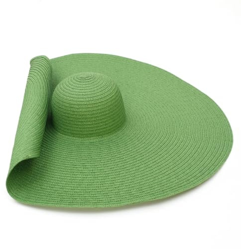 CHENWEIHAI Sonnenhut Strohhut Hut 25 cm Elegante Frauen Mit Großkrempigem Sonnenhut Außen Reise Strohhut (57 cm/Grün)