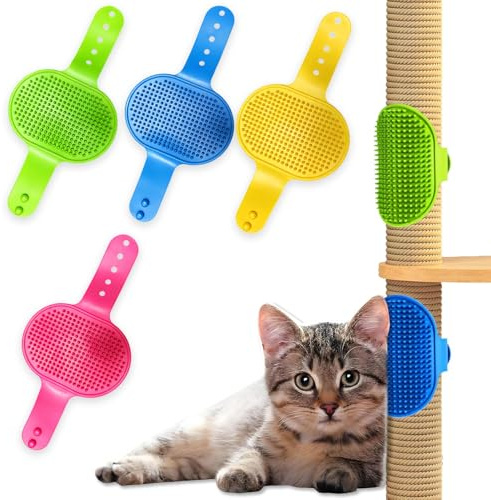 PYRUVAE 4 Stücks Weicher Katzen Bürste, Katzen Kamm, Katzenbürste, Massageecke für Katzen, Self Groomer, Katze Liebt Eckbürste, Zum Massagen Kitzeln Fell Entfernen