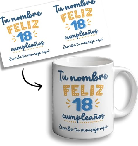 Taza PERSONALIZABLE regalo original cumpleaños | Personalízala con nombre, edad y frase | Regalos Desayuno feliz cumpleaños (Nombre, edad y frase)