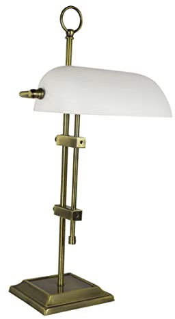 Sea-Club Bankerlampe Bankerleuchte Messing, antik & Glas H=55cm