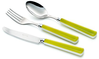 EME Posateria Made In Italy - Servizio 24 Posate Tavola Candy 6 Persone Acciaio 18/10 Doppio Strato Di Colore Colorate, Colore Manico: Giallo 124