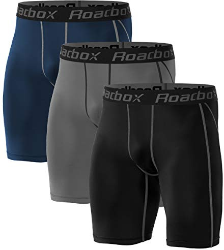 Roadbox 3er Pack Herren Kompressionsshorts, Schnelltrocknendes Baselayer Unterhose Tights Kurz Hose Laufunterwäsche XL 3er Pack: Schwarz, Grau, Marineblau
