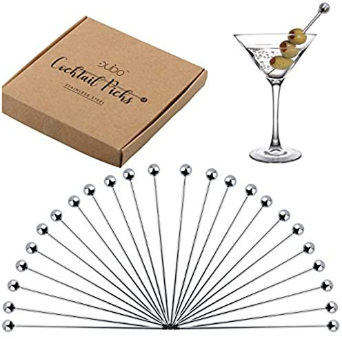 Premium cocktailplektrum i rostfritt stål – 24-pack/4 tum – cocktailspett för drycker