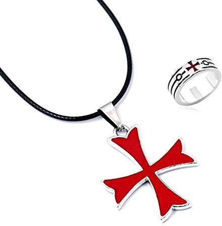 YouU 2 Piezas Masonic Knights Templar Crusader Cruz Roja Colgante y Anillo de Acero Inoxidable para Hombres