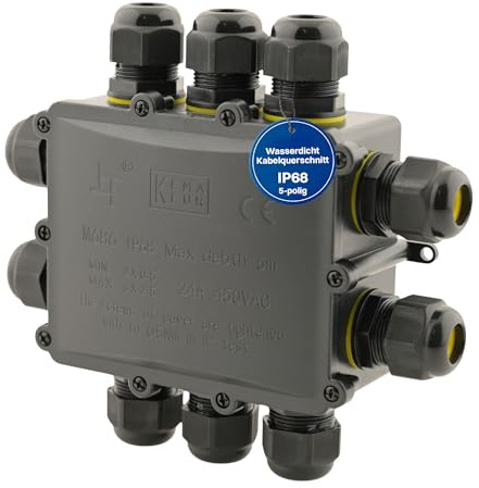Intratec 1x Abzweigdose wasserdicht 10 Öffnungen 4-14mm Kabel – IP68 Verteilerdose außen wasserdicht für einfache Installation im Garten & Erdkabel – 59 x 183 x 163mm