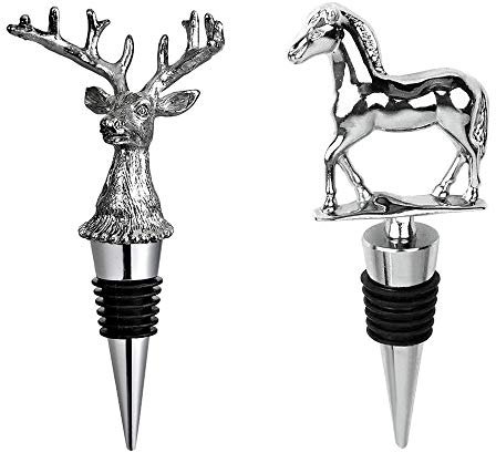 Keleily Weinverschluss 2 Stück Wein Stopfen weinverschluss lustig Hirschkopfform Pferdeform Weinkonserven Silikon, Silber