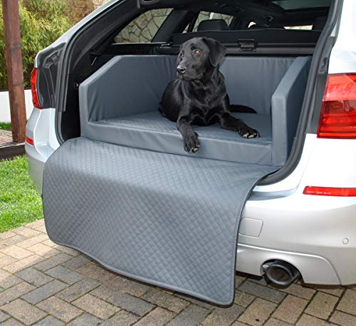 Mayaadi-Home XL Premium Hundebett - 100 x 90 x 38 cm | Hochwertiger Autositz für Deinen Hund | Autohundebett mit Schutzdecke, Kofferraum Bett aus Kunstleder | Travel Grau