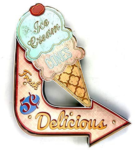 DiiliHiiri Heladería Cartel Retro Luminoso Cerveza Bar Restaurante Cafeteria Estilo Vintage Letrero Metálico de Artesanía Accesorios de Decoración Hogar de los Años 50 (Ice Cream, Helado)