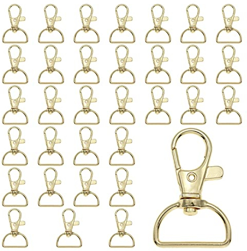 ZHOUSTOU 30 Pièces Mousqueton Porte Clé Doré Fermoirs Mousquetons Pivotants Porte Clefs Macrame 20mm Porte-clés en Métal avec Fermoir à Griffes Porte-clés Rotatif Pivotantes avec Crochets (Or)