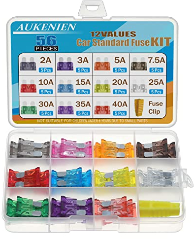 AUKENIEN Moyenne Fusible Voiture Set 2A 3A 5A 7,5A 10A 15A 20A 25A 30A 35A 40A Fusible 12V Standard Fusibles Pour Auto Moto Automobile RV Camion