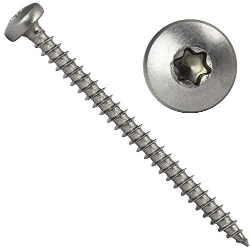 OPIOL QUALITY® Spanplattenschrauben mit Rundkopf und verstärktem Kopf TORX 4.5x45 mm aus Edelstahl A2 V2A (100 Stück) Linsenkopfschrauben TX Vollgewinde Holzschrauben