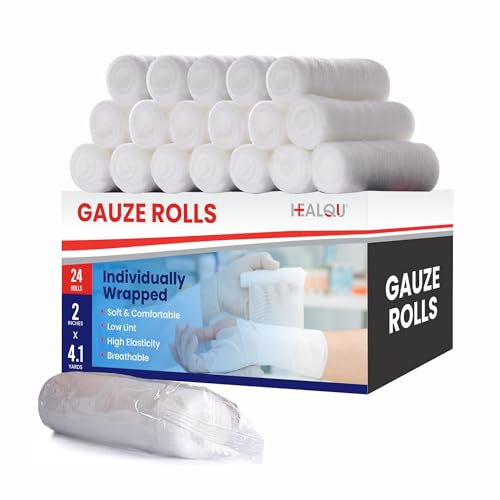 HEALQU Mullbinden – Hochwertige & gewebte Fixierbinden 24 Rollen (5 cm x 3.75 m) für Wundverbände & Wundversorgung - einzeln verpackt, extra weich & dehnbar | Erste-Hilfe Verbandsmaterial