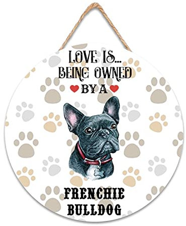 Hunde-Zitat Love is being owned by A Dog Welcome Haustürschild Hundeliebhaber Geschenke Haustür Bauernhaus Holzschilder Rustikales Holzschild Hausbesitzer Geschenke 30,5 x 30,5 cm rund