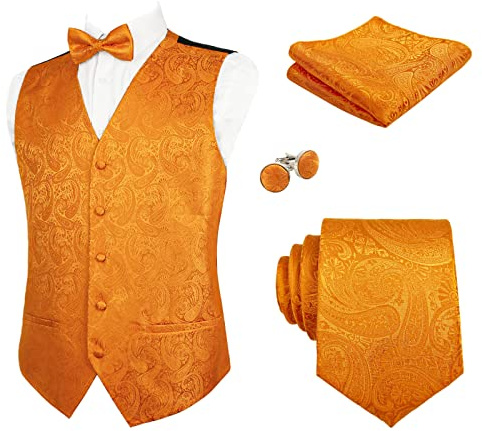 Alizeal Herr retro paisley 5 delar kostymväst set, 185-Orange, S