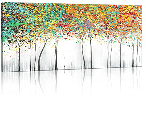 Mit Rahmen Großes Leinwandbilder Bilder 120x50cm Abstrakt Bunte Baumblüte bild auf leinwand Wandkunst Modern Wandbilder XXL Kunstdruck Deko für Wohnzimmer Schlafzimmer fertig zum Aufhängen