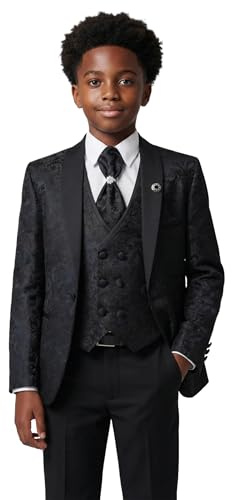 SIRRI Jungen-Smokinganzug mit Blumenmuster und Paisley-Dekor, 5-teiliges Set für Pagenhochzeiten und alle besonderen Anlässe Alter 13 Jahre EU