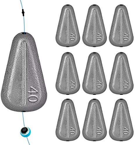 THKFISH Angelzubehör Set Gewichte Angeln Sinker No Roll Sinkers Bleigewichte No Snag Flache Inline-Sinker für Waller-Rigs -40G-10PCS