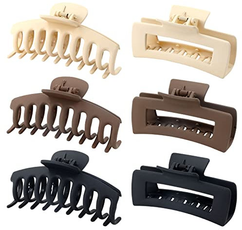 Cinaci 6 Pack Plastic Hair Claws for Women Girls Medium Large Big Strong Hold Matte Hair Clips Barrettes Clamps for Girls Thick Long Thin Fine Hair