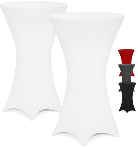 DETEX 5X Stehtischhussen 80-85cm Weiß | Stretch, Überzug, verstärkter Fußbereich, Waschbar, Party, Hochzeit, 165g/m², Faltenfrei, Bistrotisch, ÖkoTex Zertifiziert
