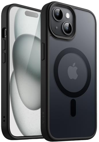 JETech Magnetisk Skal för iPhone 15 6,1 Tums Kompatibelt med MagSafe, Genomlysande Matte Tillbaka Smal Stötsäker Case (Svart)