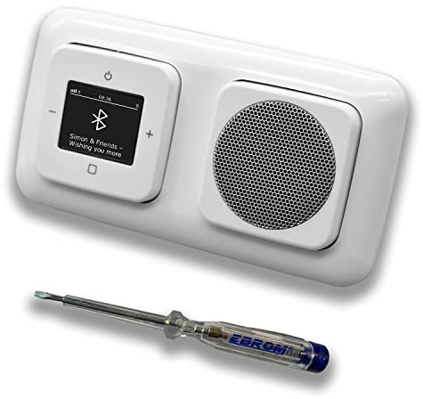 Busch Jäger DAB+ Unterputz Bluetooth (in and out) Radio 8217U-101 Reflex SI alpinweiß, Komplett-Set mit Lautsprecher, Abdeckungen und Rahmen + EBROM Phasenprüfer zur Montage der Geräte - 8217 U – 101