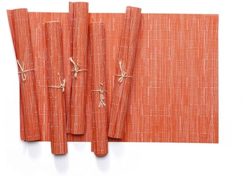AMDXD 4er Set Platzdeckchen Platzmatten 45x30CM Quadrat Bambus Muster Platzset PVC Hitzebeständige Tischunterlage für Küche und Restaurant, Orange