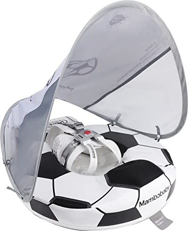 SIUKE Babyschwimmer,Baby-Schwimmschwimmer, Nicht aufblasbar, Fußball, Baby-Schwimmring, hautfreundlicher, wasserdichter Schwimmtrainer mit Sonnendach für 3–24 Monate, Baby, Jungen, Mädchen,