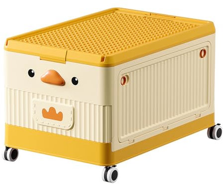 Aufbewahrungsbox mit Deckel,34L Stapelbare Robuste Box für Blöcke,Rollbare Stapelbox mit Griffen,Kreativitäts Kisten Aufbewahrung Kunststoffbox für Lego-Steine,Bücher,Kleidung,CD-Aufbewahrung (Gelb)