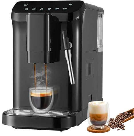 VEVOR Cafetera Espresso Automática Cafetera Espresso 20 Bares con Espumador de Leche Boquilla de Vapor Molinillo Incorporado y 15 Configuraciones de Molienda con Tanque de Agua de 1,5 L para Capuchino