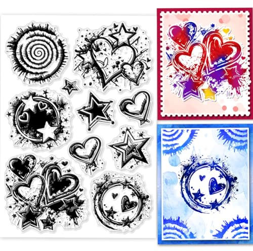 GLOBLELAND Flecken Hintergrund Klare Stempel 8.3x5.8 Zoll Kreis Herz Stern Graffiti Hintergrund Silikon Clear Stempel Siegel Tinte Flecken Silikonstempel Für DIY Scrapbooking Kartenherstellung