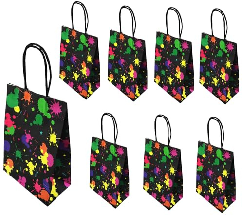 8pcs Glow Neon Party Gift Bags, Kraft Treat Sacks for Birthday Gift