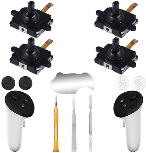 Ikpek 4 Pack Joystick Replacement Kit for Meta Quest 3 Controller(12 in one), Repair Kit for Oculus Quest 3Controller, Include 4 Joysticks, 4 Thumbstick Grips, T5 Screwdriver, Tweezer, Pry Tool
