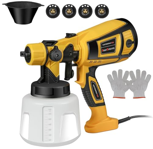 Pistola per Verniciare, 800W HVLP Pistola a Spruzzo per Verniciare con 1400ml Contenitore, 4 Ugelli in Ottone, 3 Modalità, Controllo del Flusso, Verniciatore a Spruzzo Elettrica per Mobili, Pareti