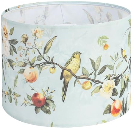 Haultop Drum lamp shades, 13x13x10in Fabric Lamp Shade, Printed Floral and Bird Print Lamp shades, 1 Pack Lamp Shades for Table Lamps, Support Spider and E26/E27 Base