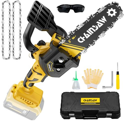 Mini Chainsaw Cordless 8 inch Compatible with Dewalt 18V 20V Battery, Brushless Auto Oiler, Portable Handheld Small Electric Chainsaw with Chain for Wood Cutting (No Battery)