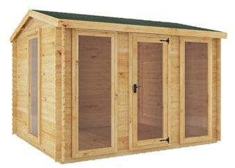 WALTONS | Wooden 3.5m x 3m Log Cabin | 19mm Interlocking Log Boards | Garden Room | Reverse Apex Roof | 11ft x 10 | 11 x 10 Outdoor Summerhouse Home Office |