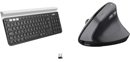 Logitech K780 Multi-Device Wireless & Trust Yuno Wireless Ergonomic Mouse, Rechargeable