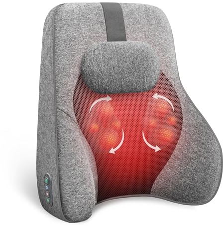 COMFIER Back Support Pillow for Office Chair Car, Lumbar Support Cushion with 4 Shiatsu Massage Heads & Heating Function, Memory Foam Back Support Cushion for Office Chair-Gray