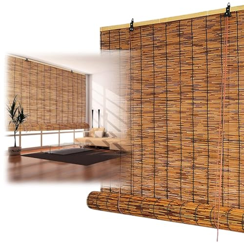 Outdoor Wetterfest Bambusrollo Sichtschutz Sonnenschutz Rollos & Bambus Jalousie 70% UV-Block Fensterrollo Raffrollos Bambus Rollo Für Innen/Außen/Garten/Küche/Wohnzimmer(48Wx102H(120cmx260cm))